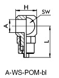 Schnellverschraubung mit Überwurfmutter Winkel-Schwenkringstück Kunststoff blau (POM)